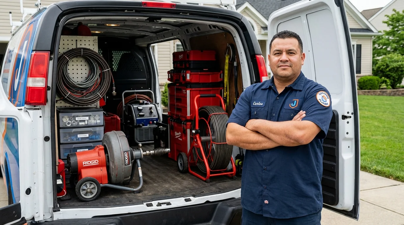 Professional drain cleaning equipment and Johns Plumbing LLC plumber in Ashton